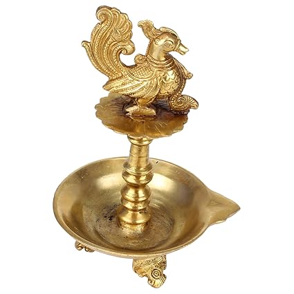 Brass Peacock Design Antique Oil Diya for Pooja-ArtyCraftz.com