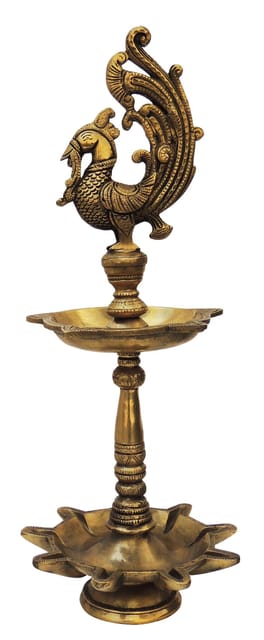 Brass Peacock Diya Lamp 17.5 Inch Traditional Oil Lamp Deepam-ArtyCraftz.com