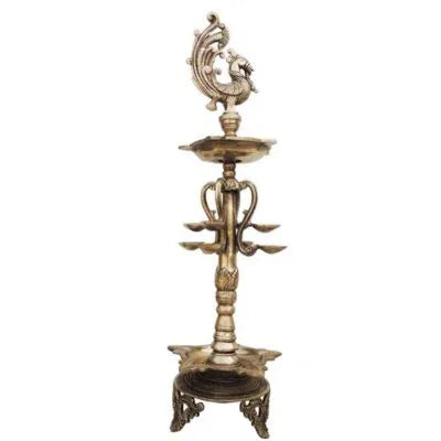 Brass Peacock Diya Lamp 25 Inch Traditional Floor Standing Deepam-ArtyCraftz.com