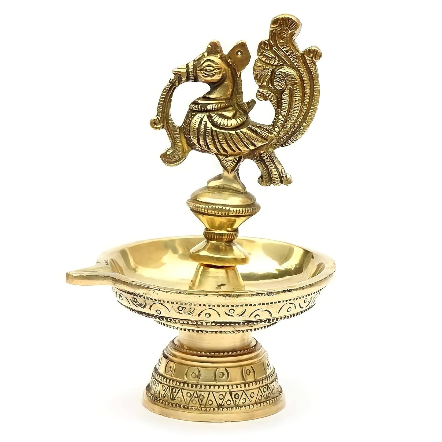 Brass Peacock Diya Seated in a Sturdy