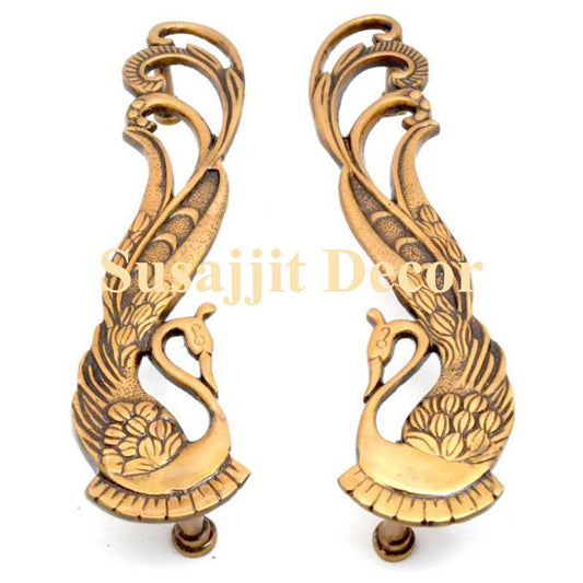 Brass Peacock Door Handle 5 x 5 x 27 Cm - ArtyCraftz.com