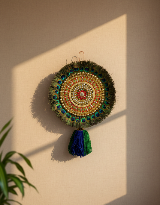 Brass Peacock Nettipattam Caparison with Peacock Feathers Wall Art-ArtyCraftz.com