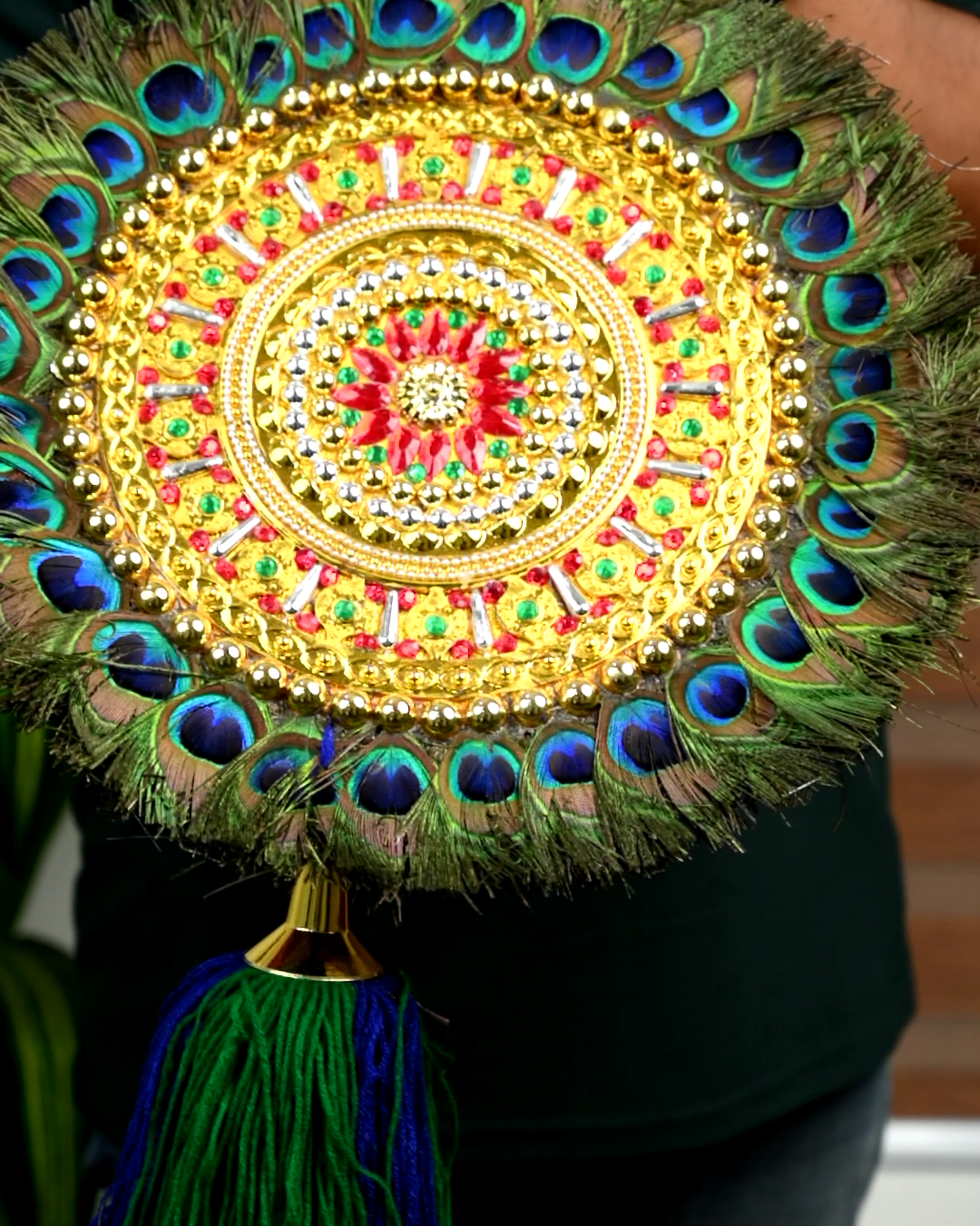 Brass Peacock Nettipattam Caparison with Peacock Feathers Wall Art-ArtyCraftz.com