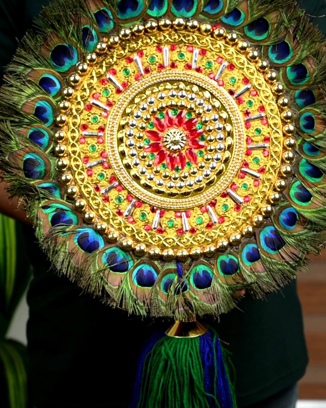 Brass Peacock Nettipattam Caparison with Peacock Feathers Wall Art-ArtyCraftz.com