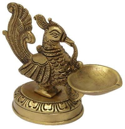 Brass Peacock Single Wick Diya - ArtyCraftz.com