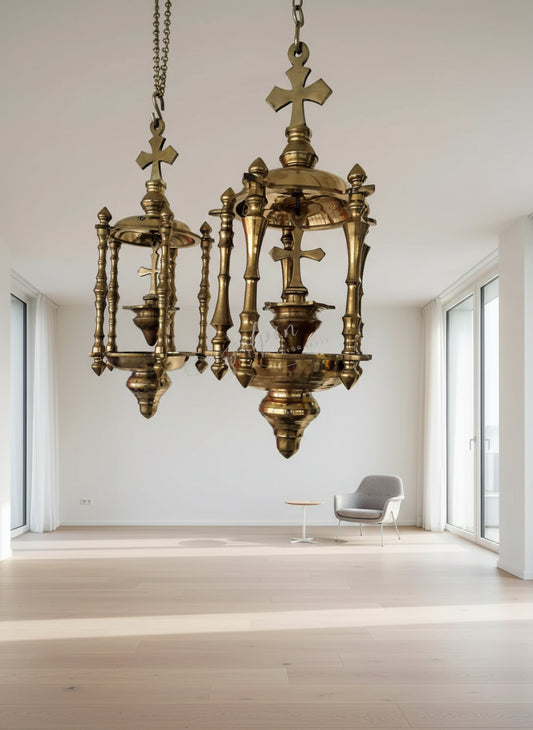 Brass Poliya Vilakku – Traditional Church Hanging Lamp-ArtyCraftz.com