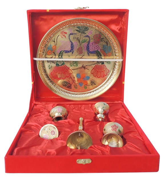 Brass Pooja Thali Set with Velvet Gift Box-ArtyCraftz.com