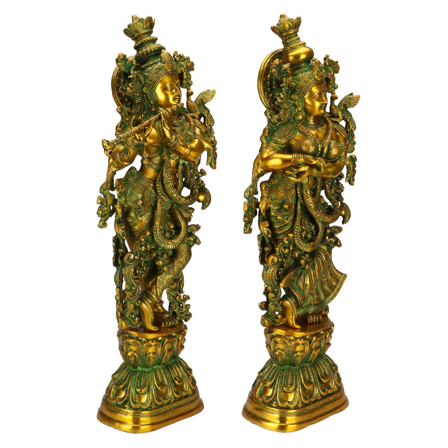 Brass Radha Krishna Couple Green statue-ArtyCraftz.com