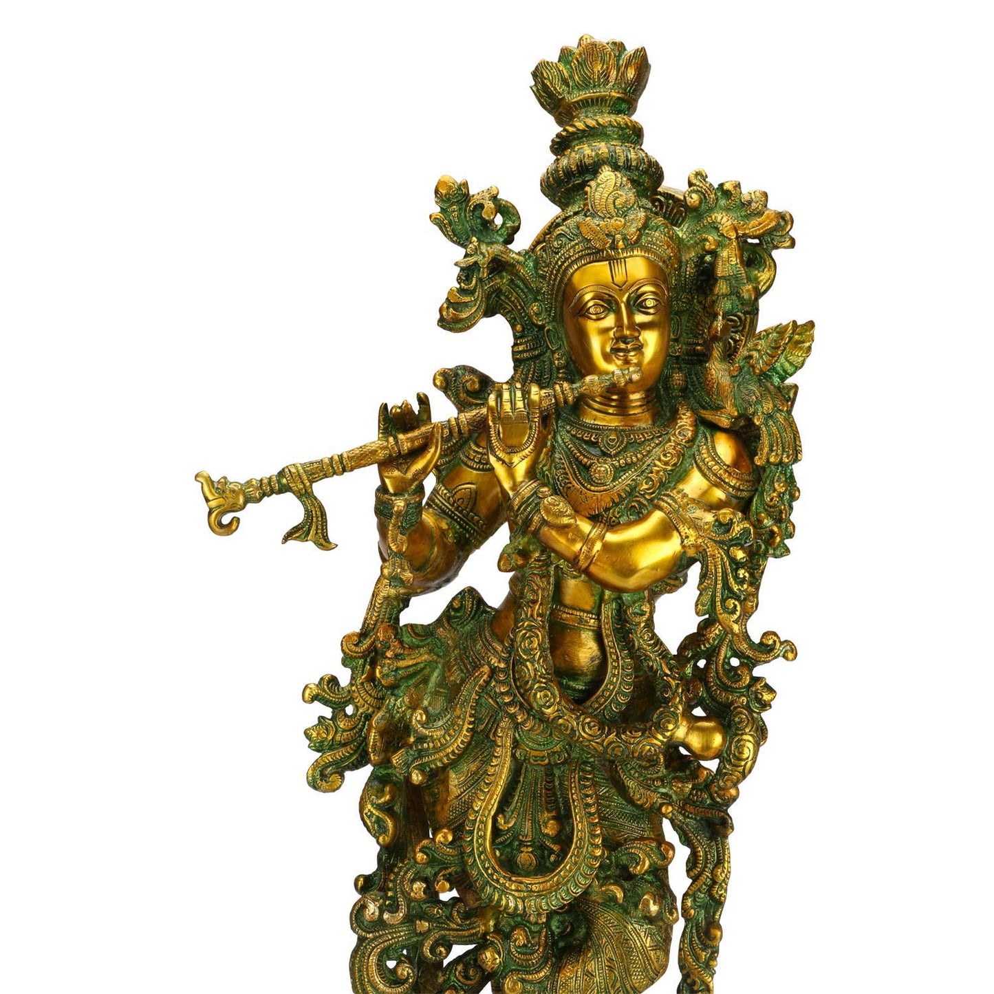 Brass Krishna Green statue-ArtyCraftz.com