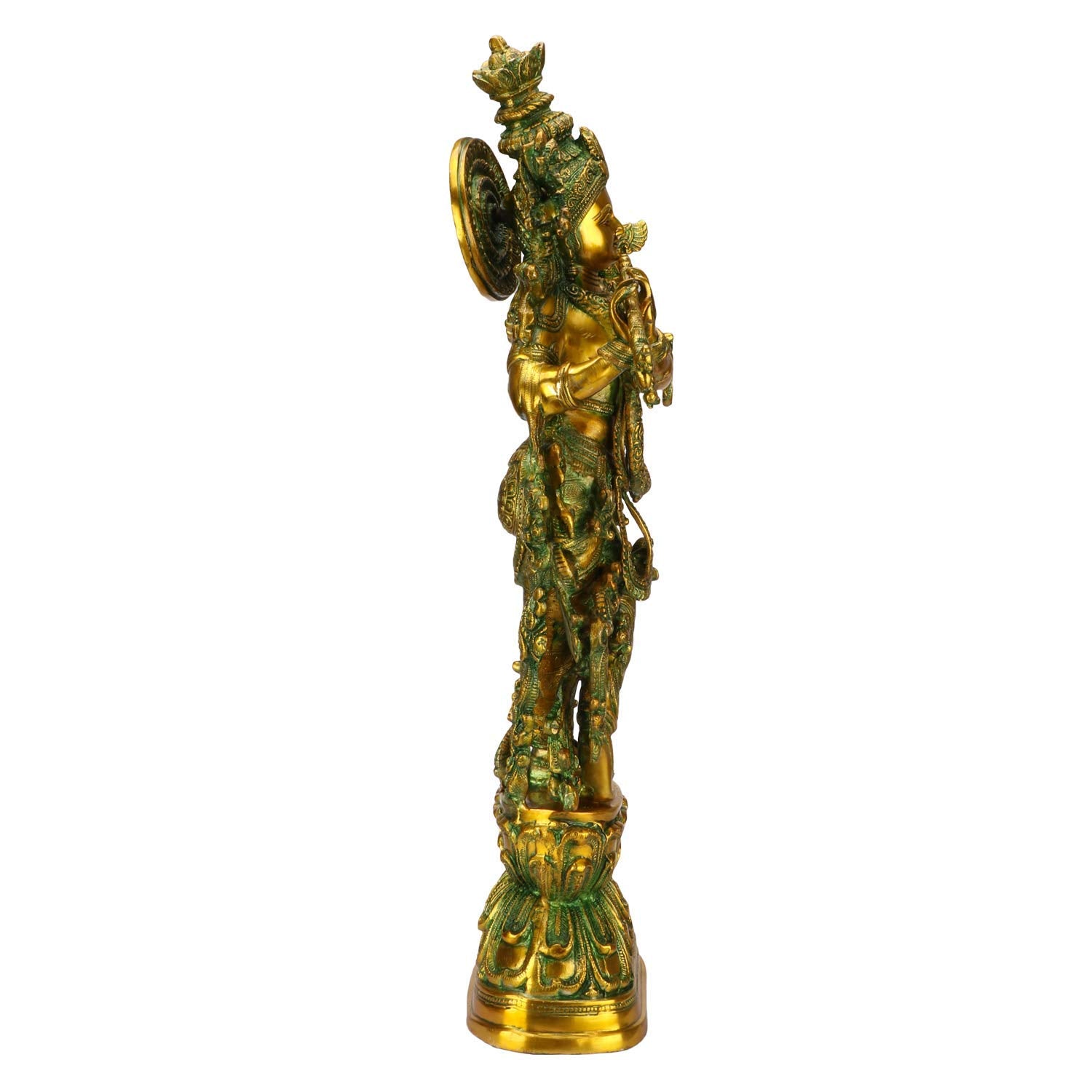 Brass Krishna Green statue-ArtyCraftz.com