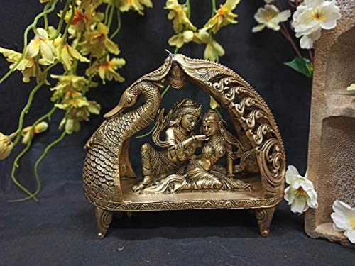 Brass Radha Krishna On Peacock Palanquin-ArtyCraftz.com