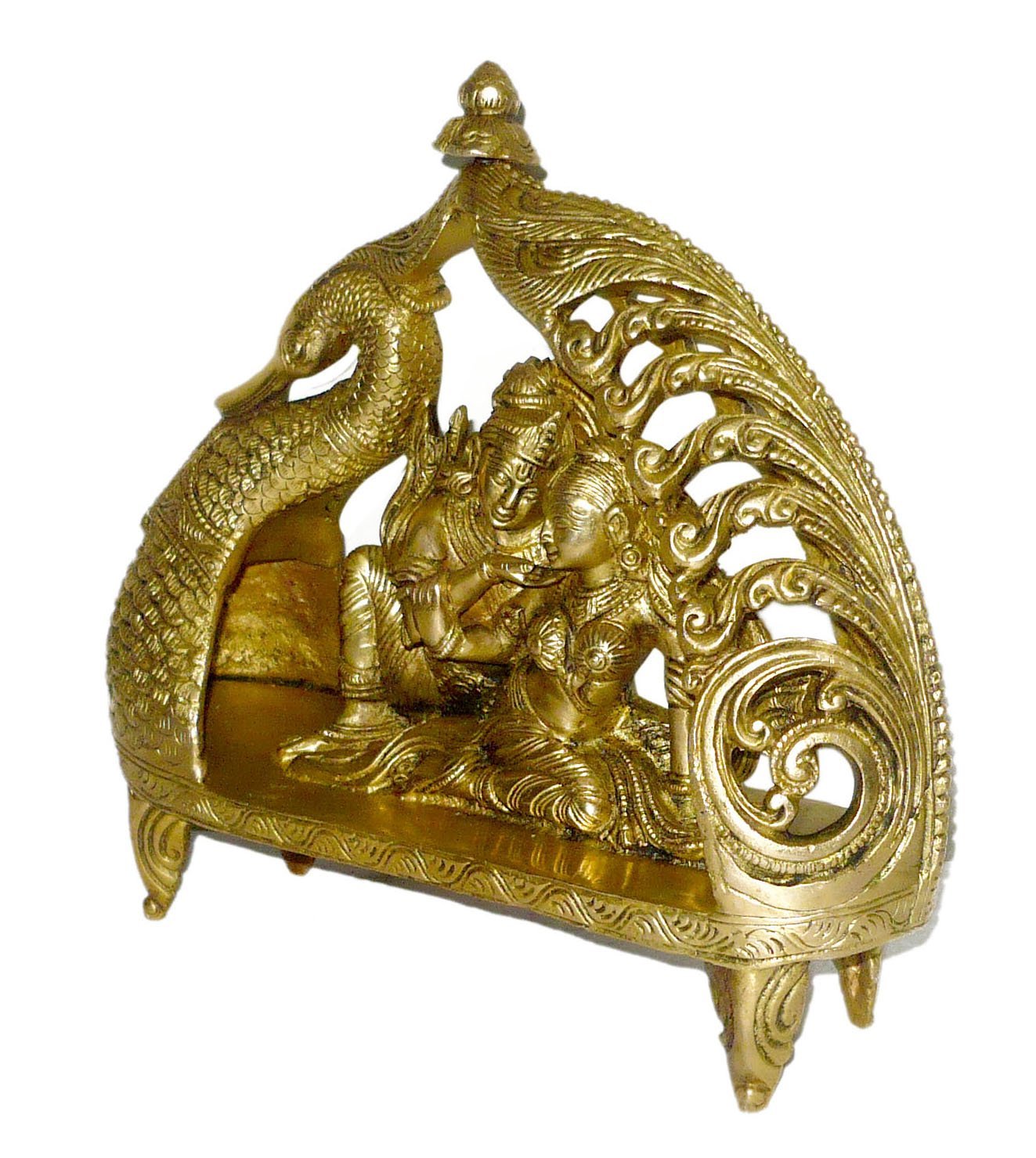 Brass Radha Krishna On Peacock Palanquin-ArtyCraftz.com