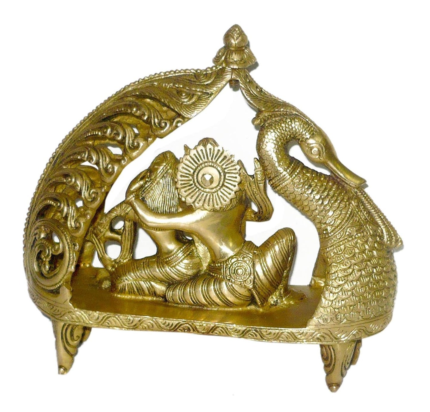 Brass Radha Krishna On Peacock Palanquin-ArtyCraftz.com