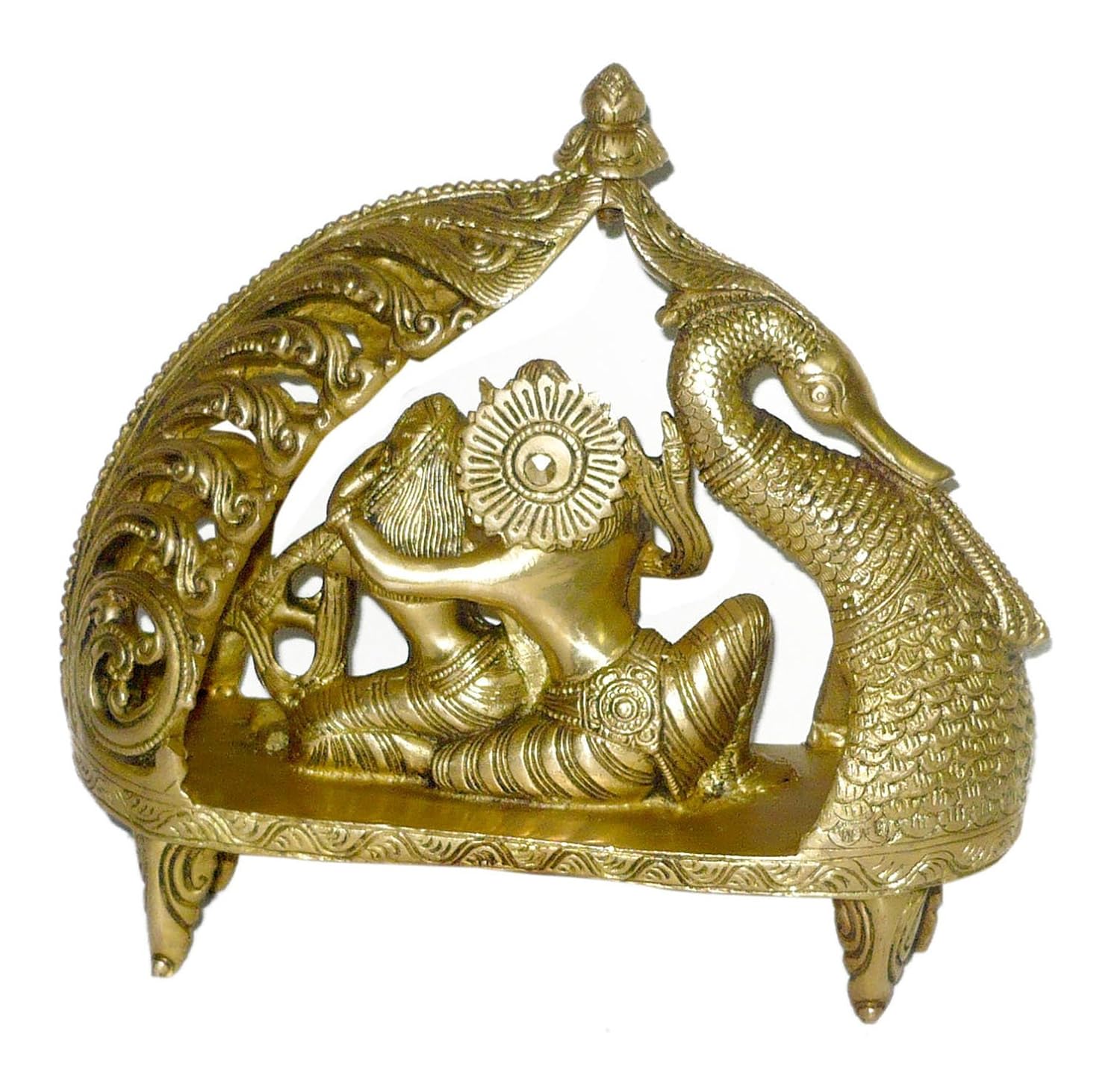 Brass Radha Krishna On Peacock Palanquin-ArtyCraftz.com