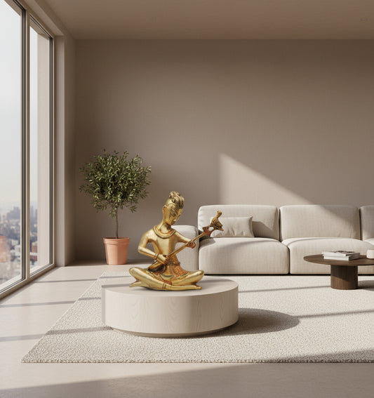 Brass Rajasthani Musician Playing Sitar Showpiece- ArtyCraftz.com