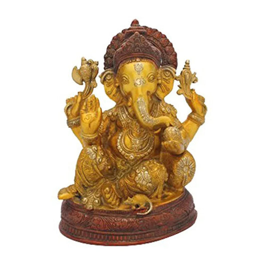 Brass Resting Ganesha Abhaya Hasta with Pillow Statue