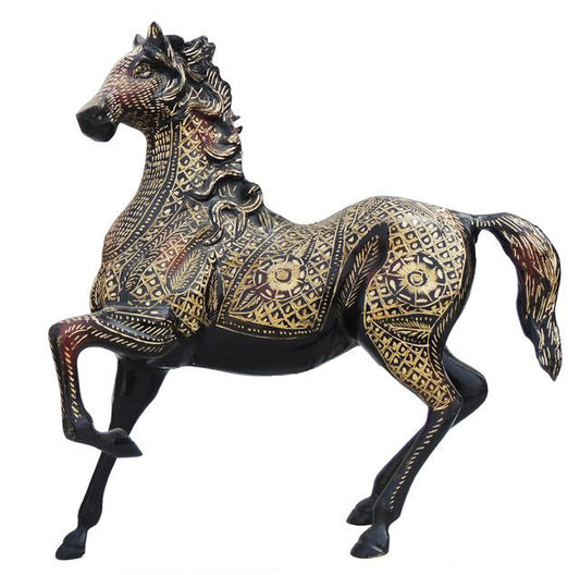 Brass Running Horse Idol Black & Red - ArtyCraftz.com