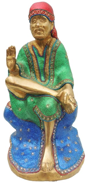 Brass Sai Baba Sitting Statue with Colorful Enamel Work-ArtyCraftz.com