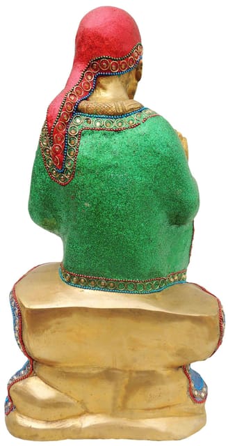 Brass Sai Baba Sitting Statue with Colorful Enamel Work-ArtyCraftz.com