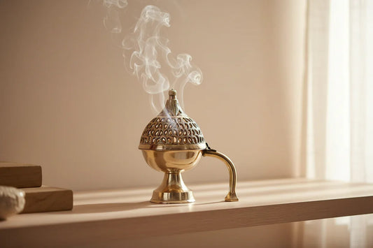 Brass Sambrani Dhoop Burner with Handle- ArtyCraftz.com
