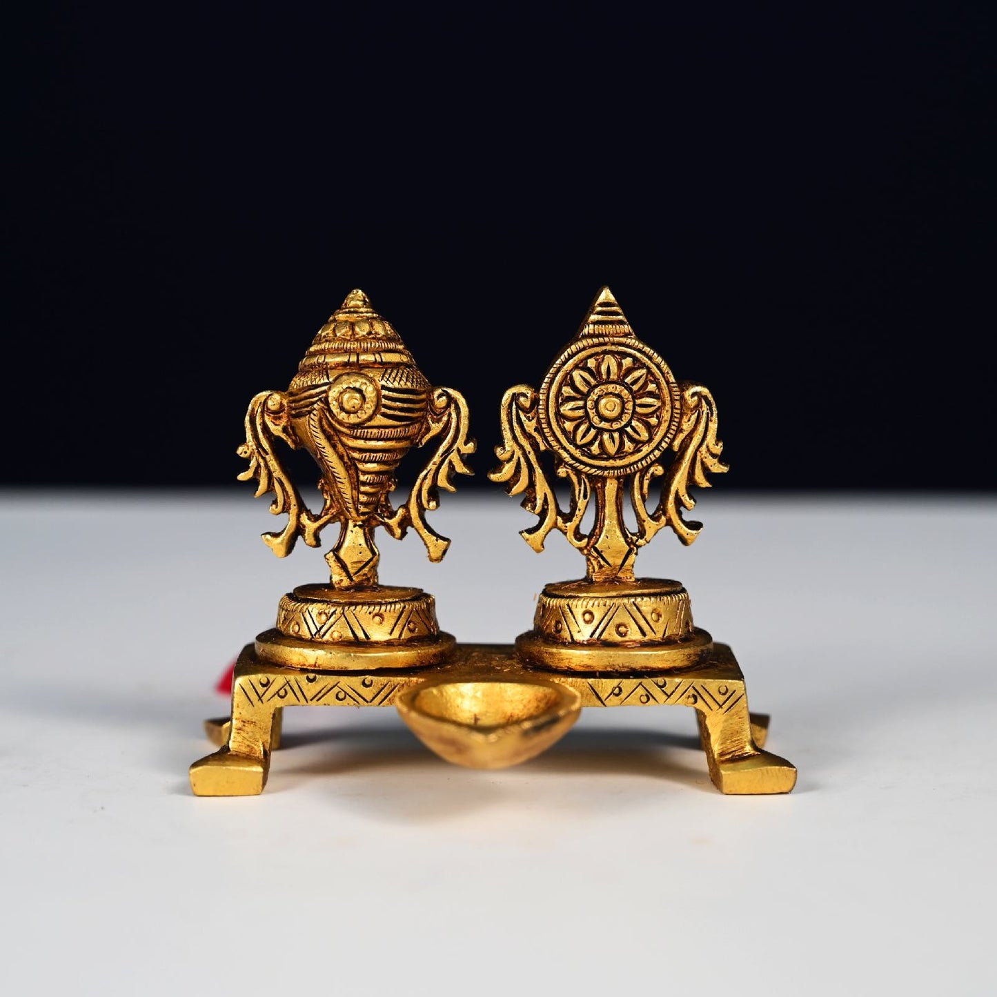 Brass Sankha Chakra Lamp Set Height 3 Inch