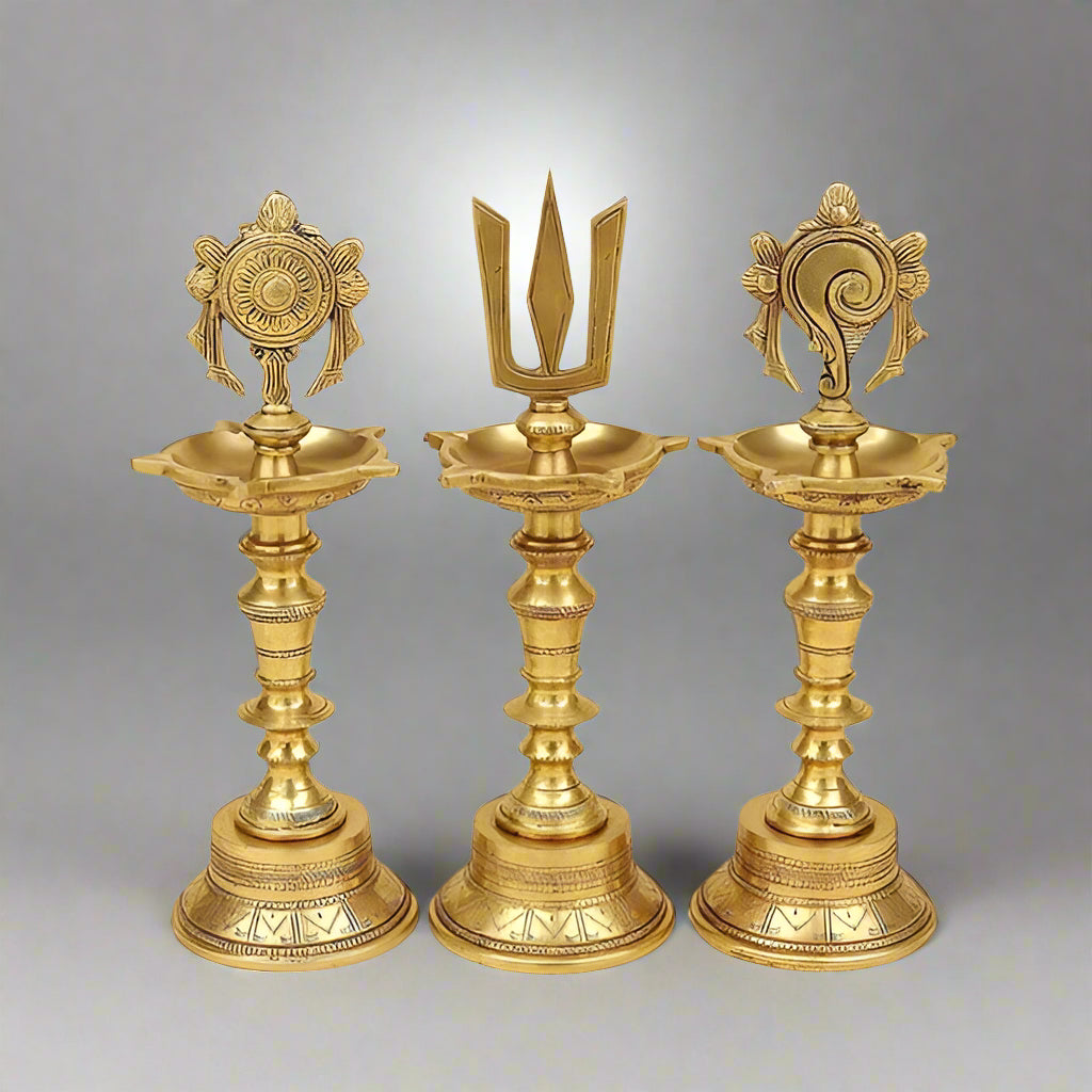 Brass Shankh Chakra Namah Diya-ArtyCraftz.com