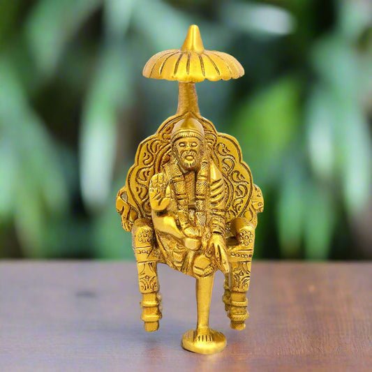 Brass Shirdi Sai Baba Sitting Sihasan 4.5 Inches - ArtyCraftz.com