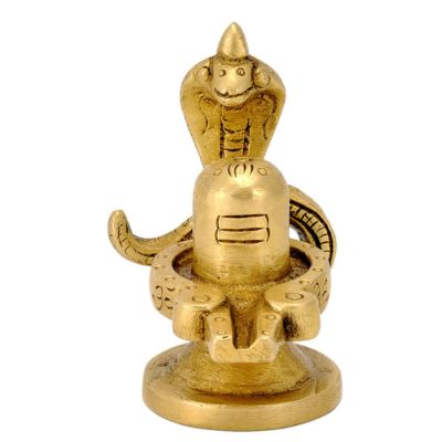 Brass Shiva Lingam Protected by Snake Statue