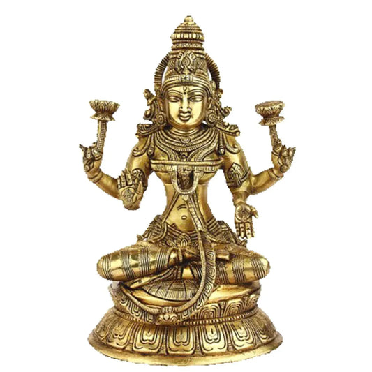 Handcrafted Brass Goddess Lakshmi Statue for Home Temple & Pooja Room – Antique Finish Lakshmi Devi Murti (10.5 Inch)