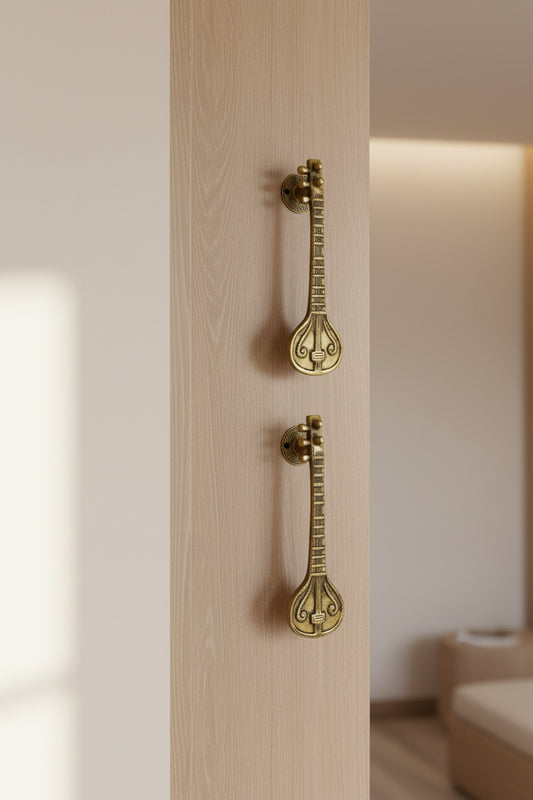 Handcrafted Brass Veena Design Door Handle-ArtyCraftz.com