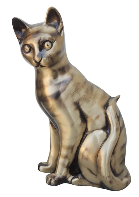 Brass Sitting Cat Statue with Antique Gold and Bronze Finish, 8.8 Inch-artycraftz.com