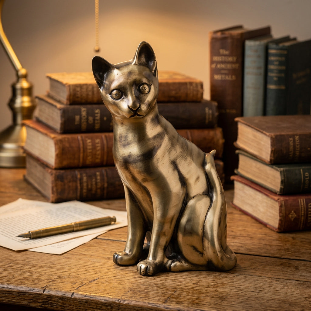 Brass Sitting Cat Statue with Antique Gold and Bronze Finish, 8.8 Inch-artycraftz.com