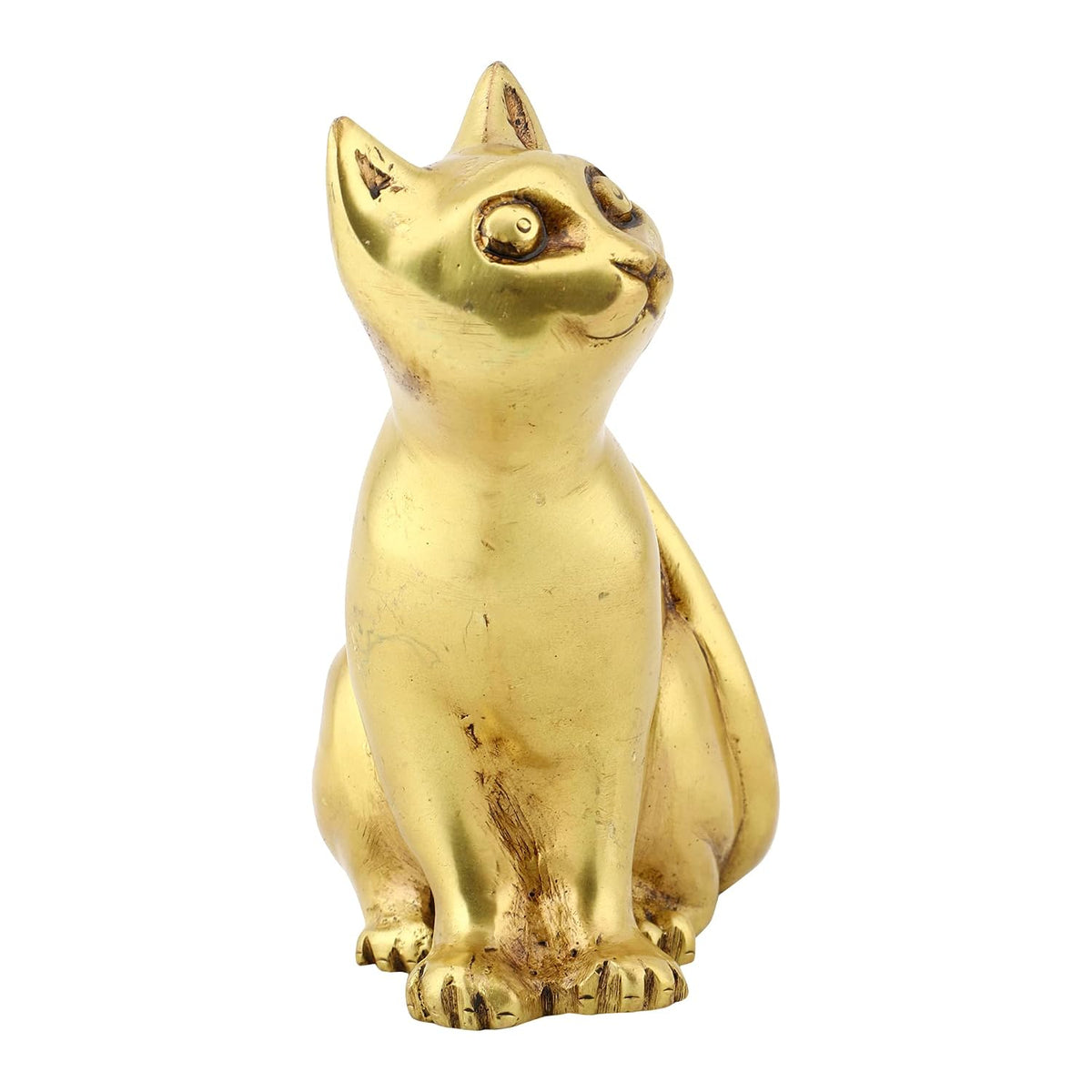 Brass Sitting Cat Statue with Golden Finish and Antique Detailing-artycraftz.com