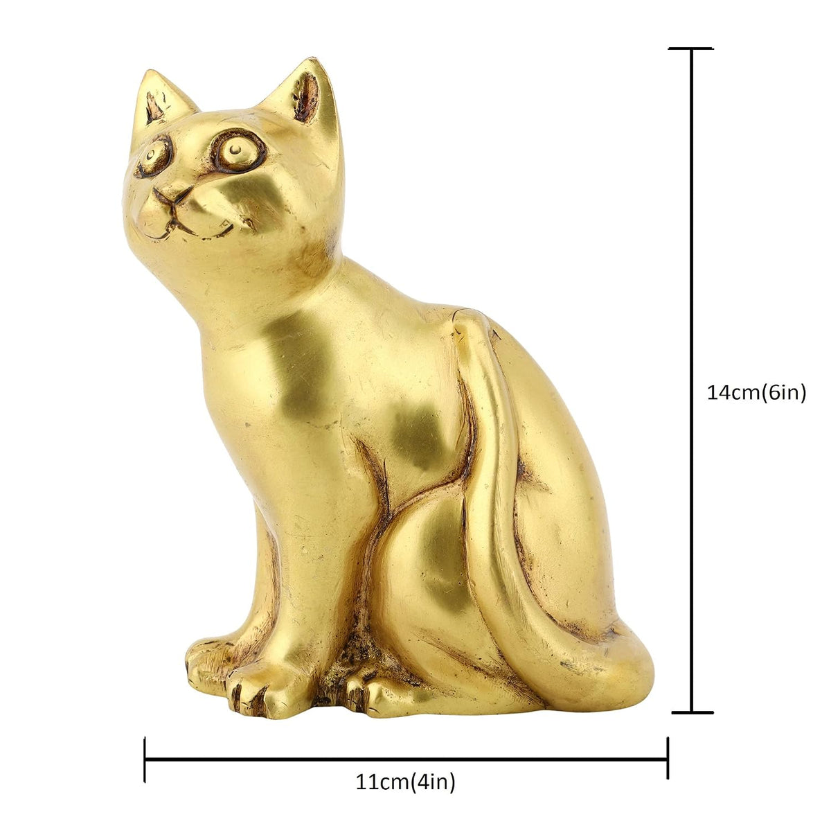 Brass Sitting Cat Statue with Golden Finish and Antique Detailing-artycraftz.com