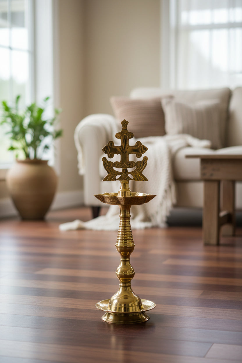Brass Sleeba Cross Kurushu Vilakku-ArtyCraftz.com