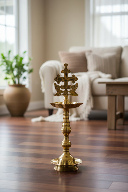 Brass Sleeba Cross Kurushu Vilakku-ArtyCraftz.com