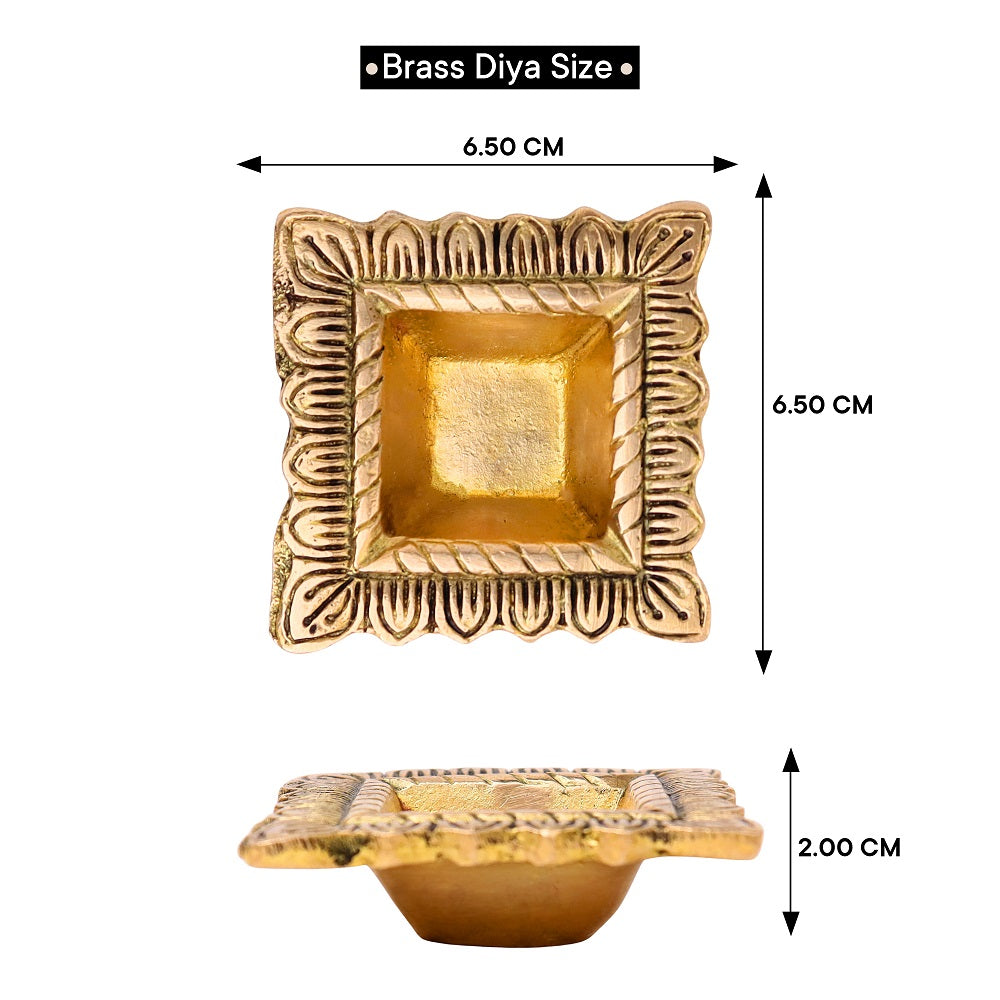 Brass Square Oil Lamp with Intricate Engravings-ArtyCraftz.com