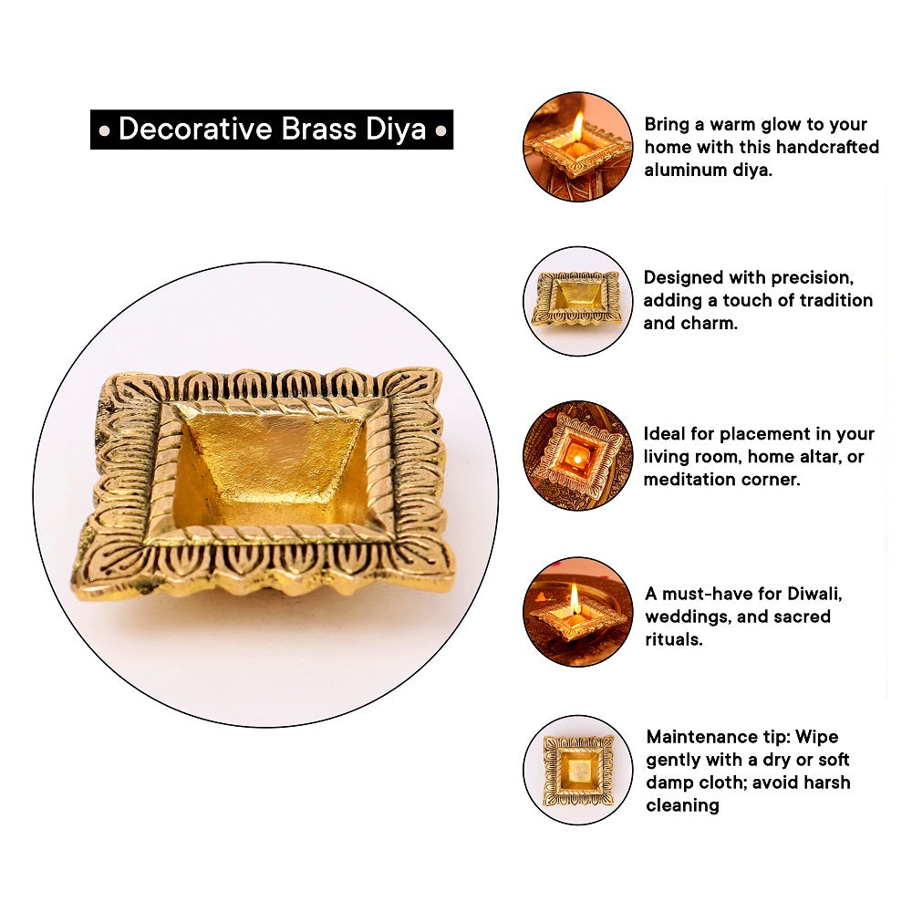 Brass Square Oil Lamp with Intricate Engravings-ArtyCraftz.com