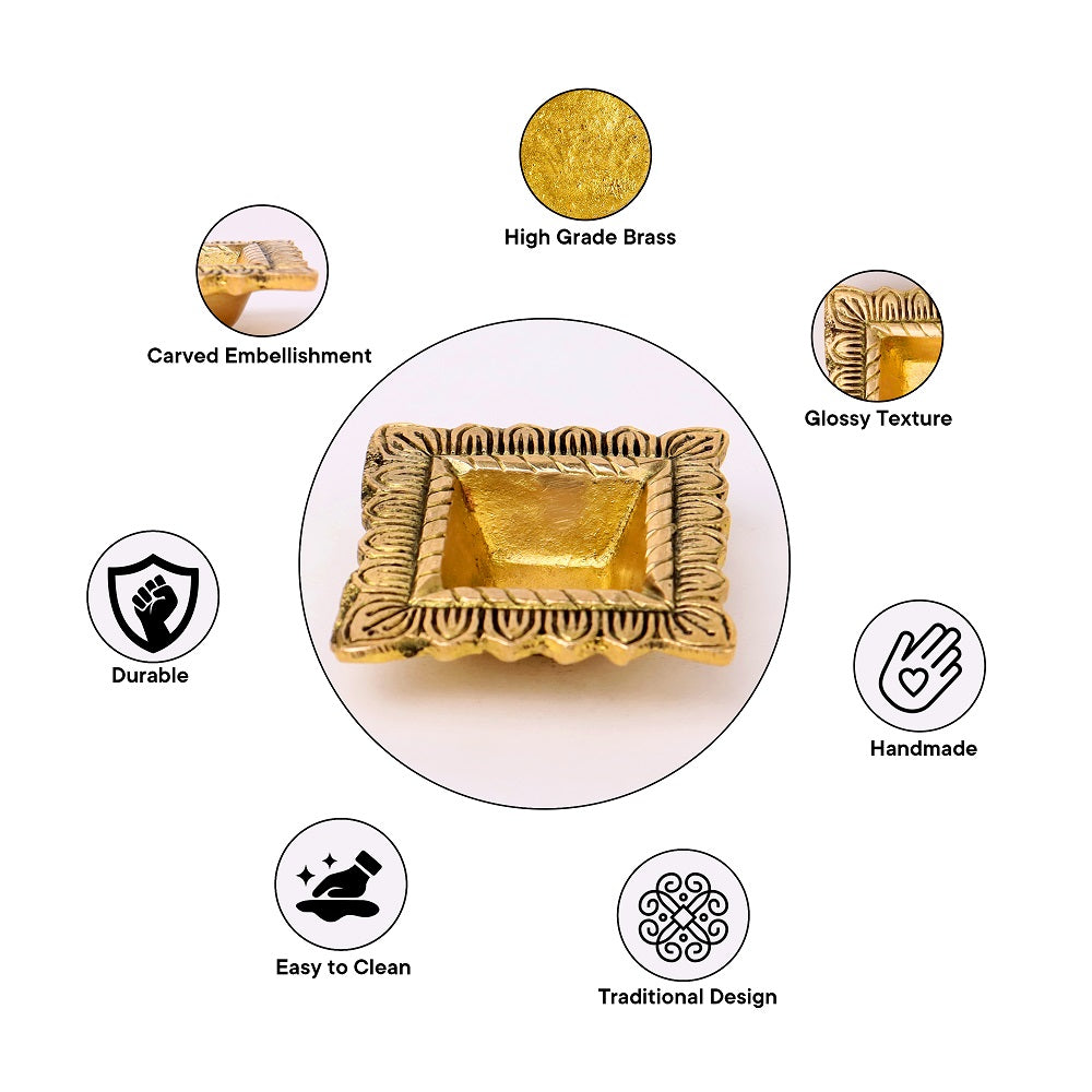 Brass Square Oil Lamp with Intricate Engravings-ArtyCraftz.com