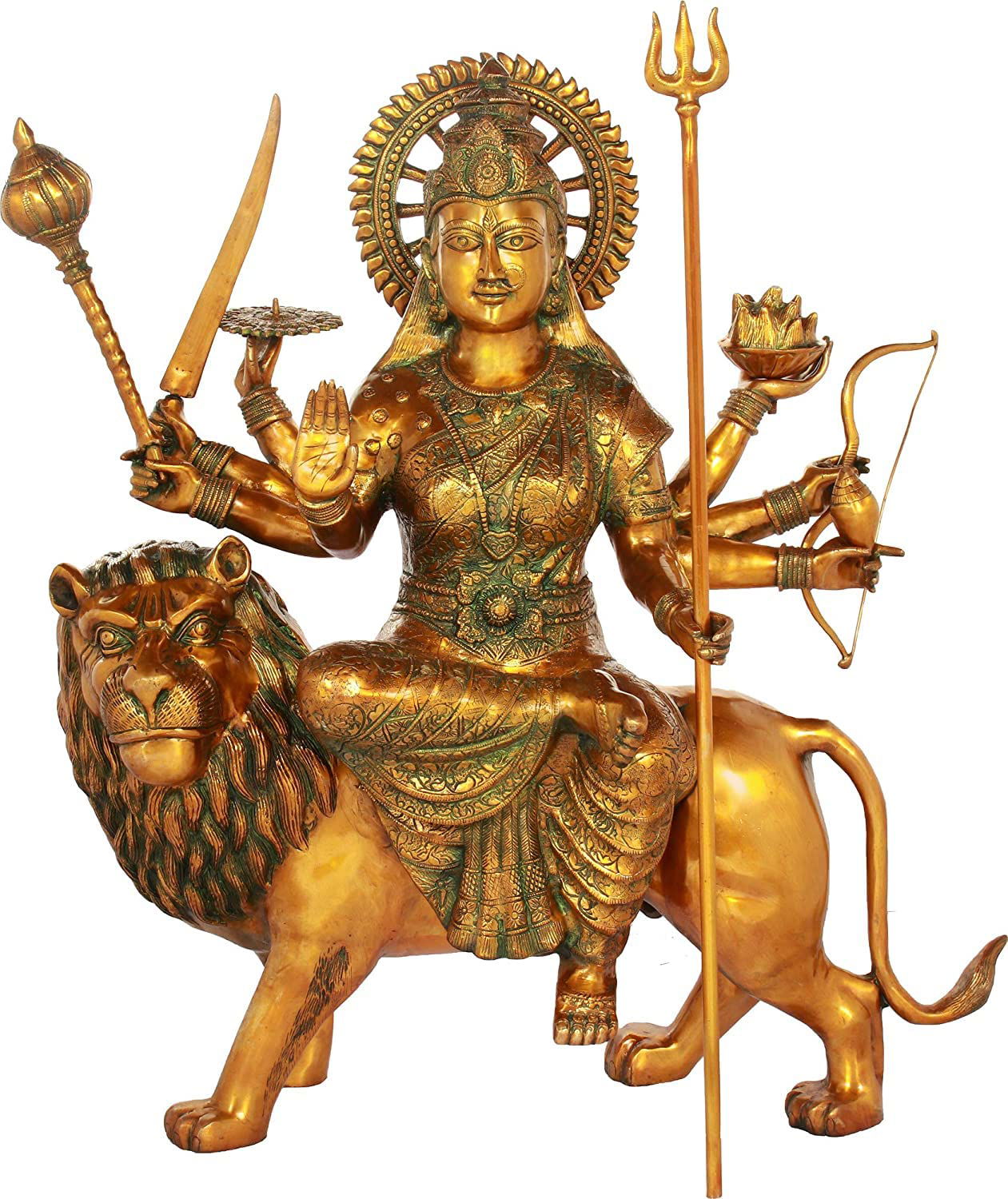 Brass Statue of Goddess Durga Seated on a Lion 35.5 inches - ArtyCraftz.com