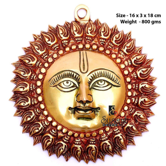 Brass Sun Face Wall Hanging Red Green Colour gives Different Look your Wall - ArtyCraftz.com