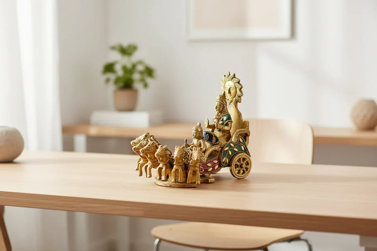 Brass Sun God Surya Dev Idol on Seven Horse Chariot-ArtyCraftz.com