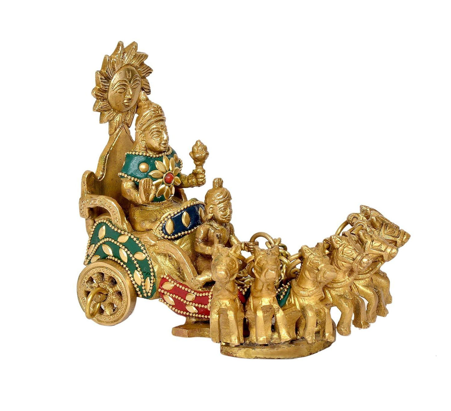Brass Sun God Surya Dev Idol on Seven Horse Chariot-ArtyCraftz.com