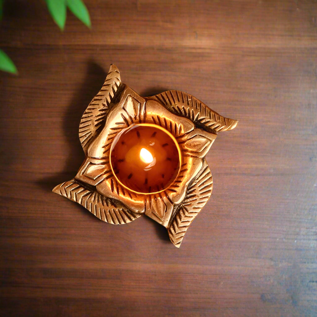 Brass Swastik Shaped Diya-ArtyCraftz.com