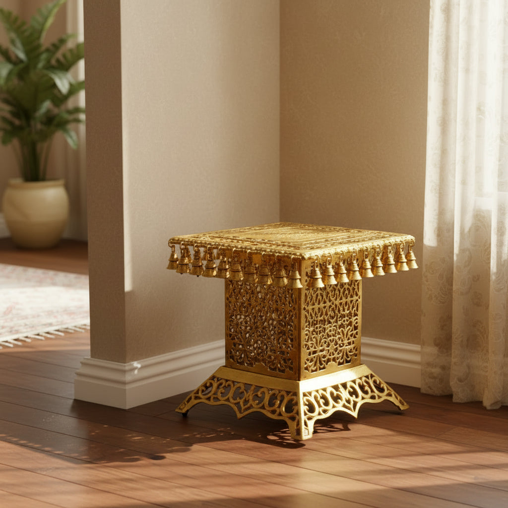 Handcrafted Brass Chowki with Hanging Bells for Pooja & Home Decor - ArtyCraftz.com