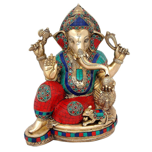 Brass Tall Large Ganesha Statue Idol Murti Height 14 inches - ArtyCraftz.com