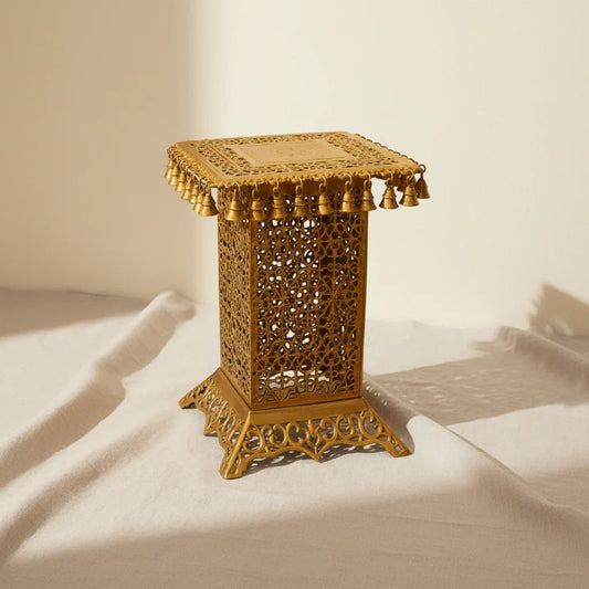 Brass Temple Pooja Chowki with Bells - ArtyCraftz.com