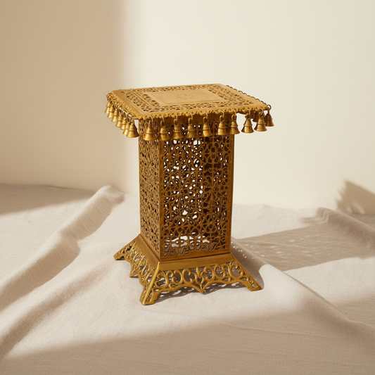 Brass Temple Pooja Chowki with Bells - ArtyCraftz.com
