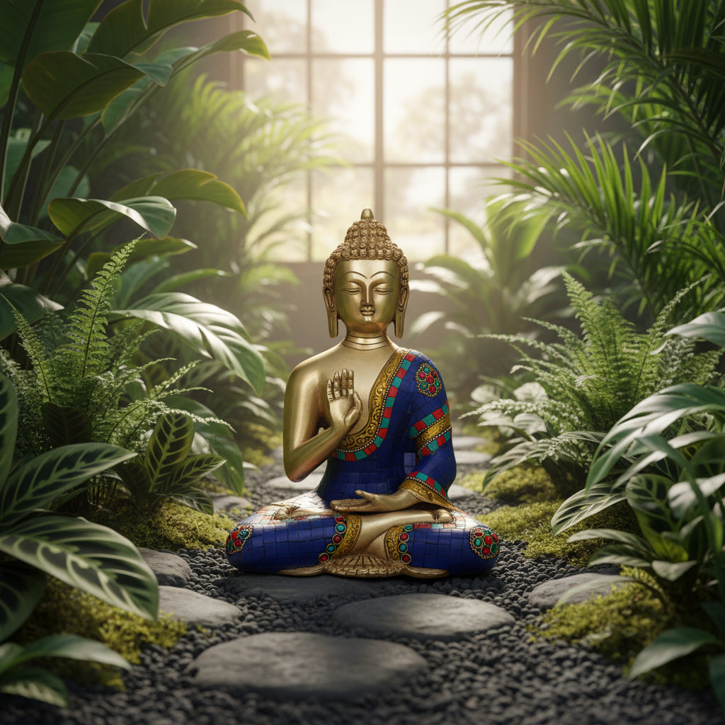 Brass Tibetan Blue Abhaya Buddha Statue for Home Decor & Meditation-ArtyCraftz.com