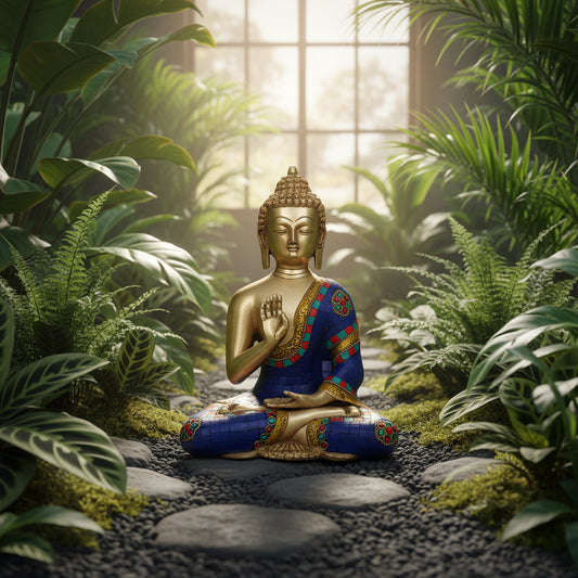 Brass Tibetan Blue Abhaya Buddha Statue for Home Decor & Meditation-ArtyCraftz.com